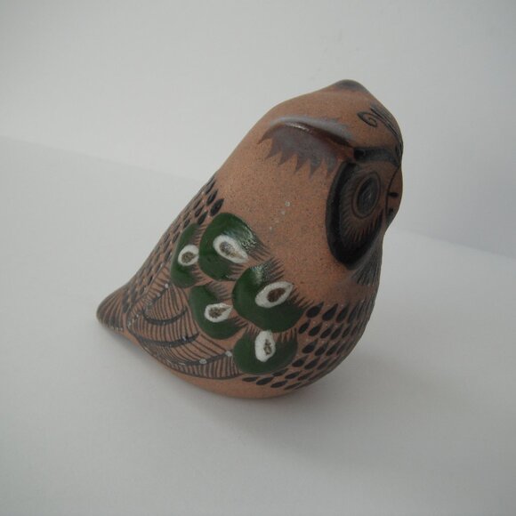 Vintage Hand Painted Tonala Mexican Owl Bird Folk Art Sandstone Pottery Signed - Picture 4 of 7